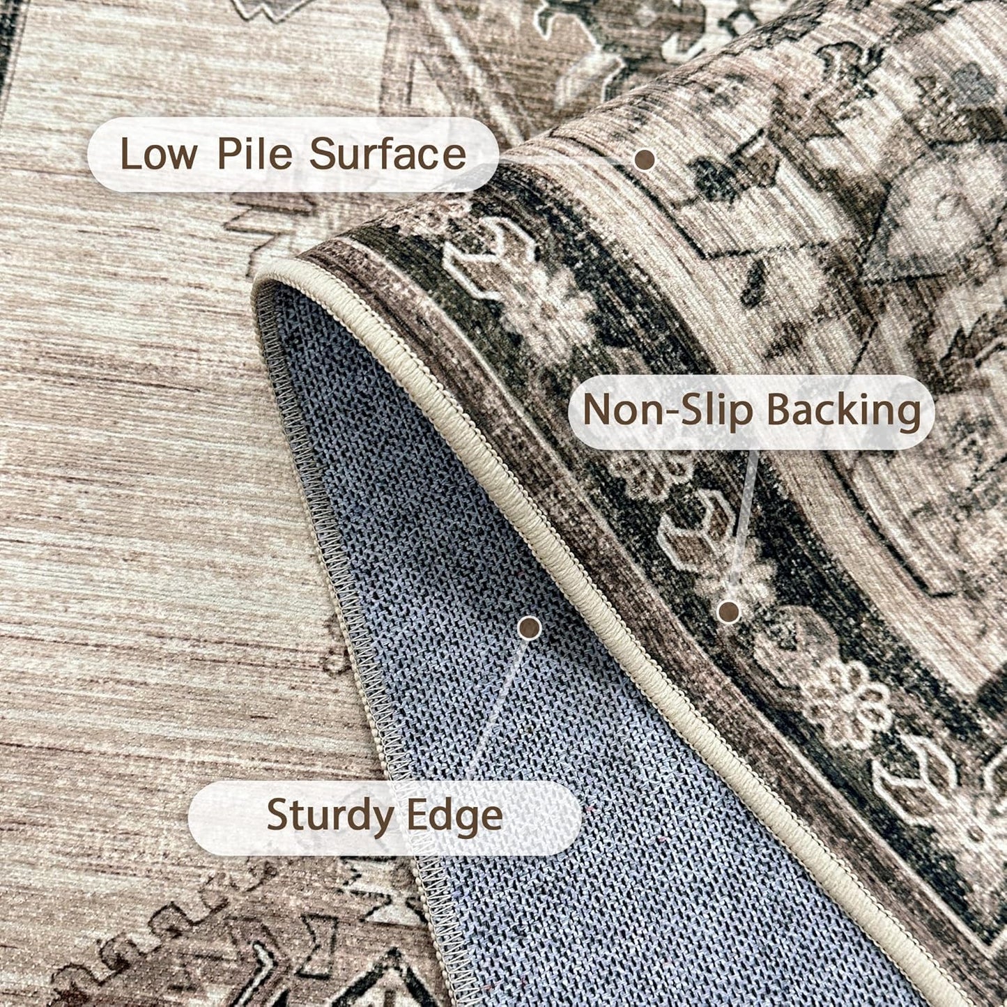 8X10 Area Rugs Machine Washable Rugs for Living Room, Vintage Boho Large Rugs for Bedroom Dining Room, Non Slip Indoor Soft Distressed Lightweight Thin Low Pile Carpet, Beige