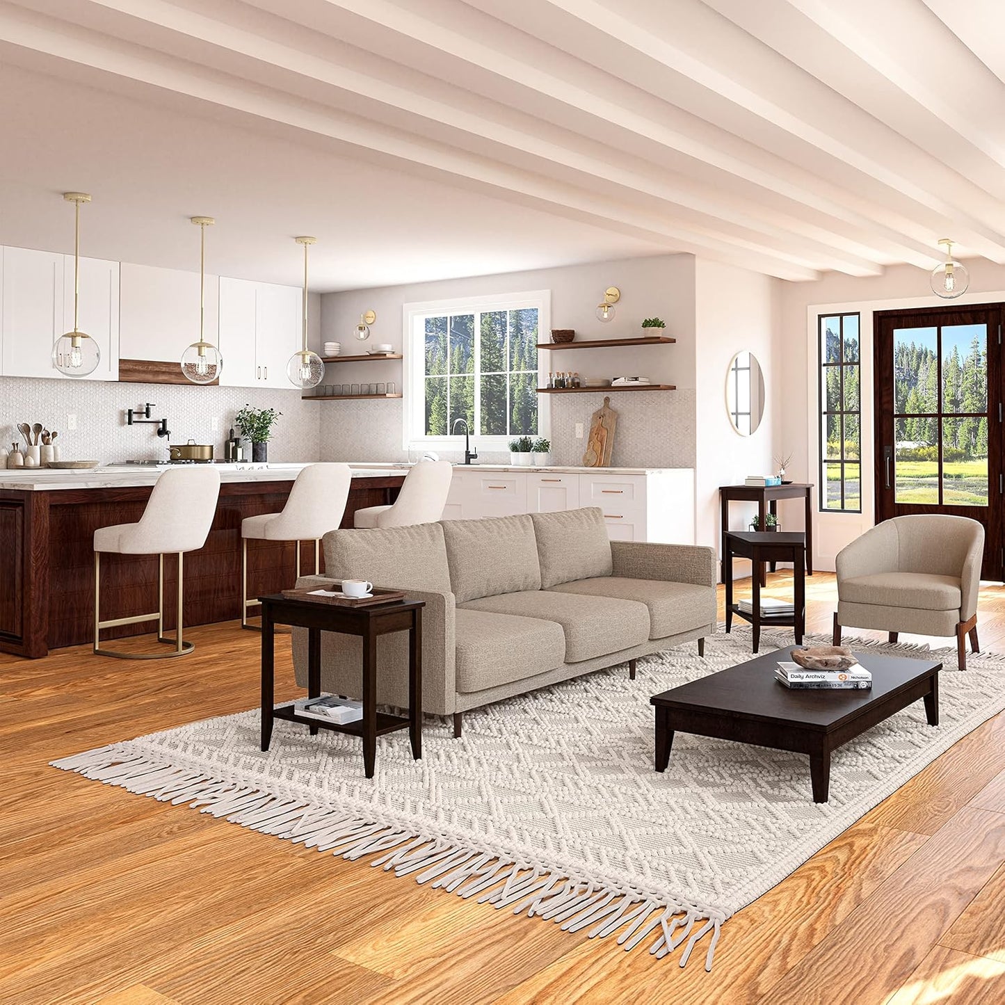 Laurent Solid Wood Recliner Wedge End Side Table with Shelf, Chocolate Cherry Brown, Perfect for Living Rooms, Bedrooms, and Small Spaces – Leick Home, 10502