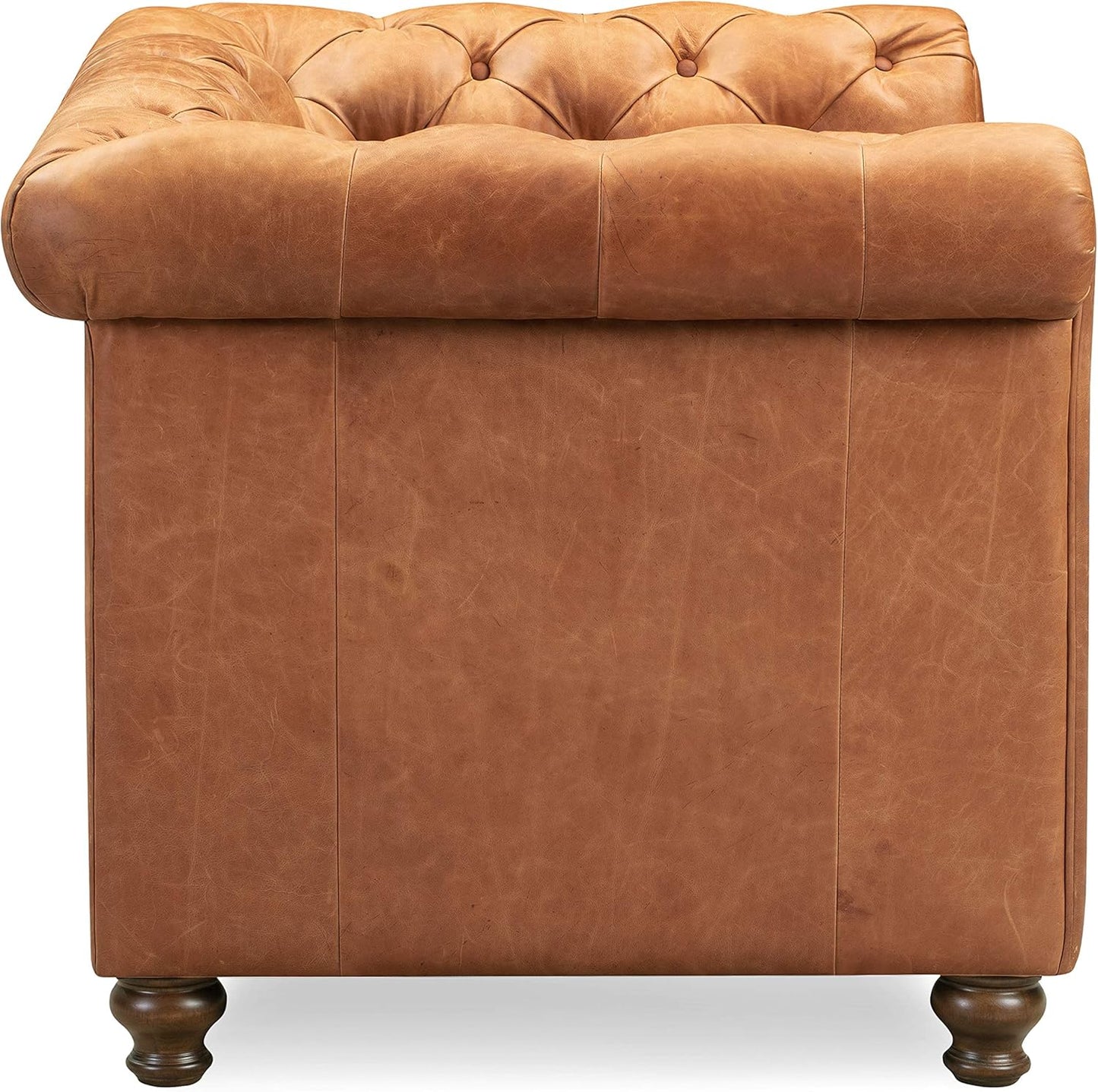 POLY & BARK Lyon Leather Lounge Chairs - Set of 2 - Cognac Tan Full-Grain Leather Upholstery – Modern Upholstered Accent Chair for Living Room or Bedroom – Indoor Lounge Seating with Lasting Comfort