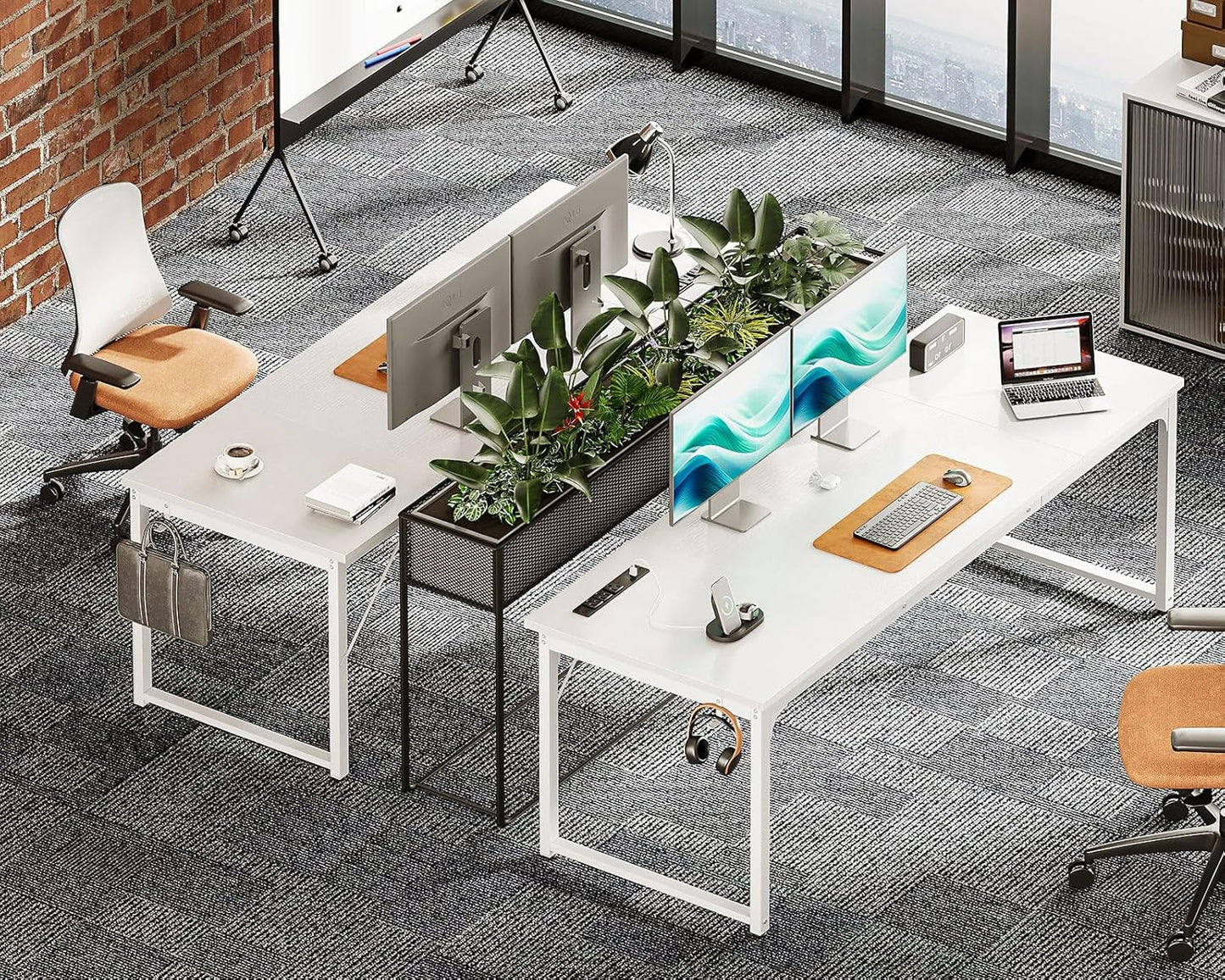 Coleshome 71 Inch Computer Desk with USB Ports, Large Office Desk, Long Study Student Writing Desk, White