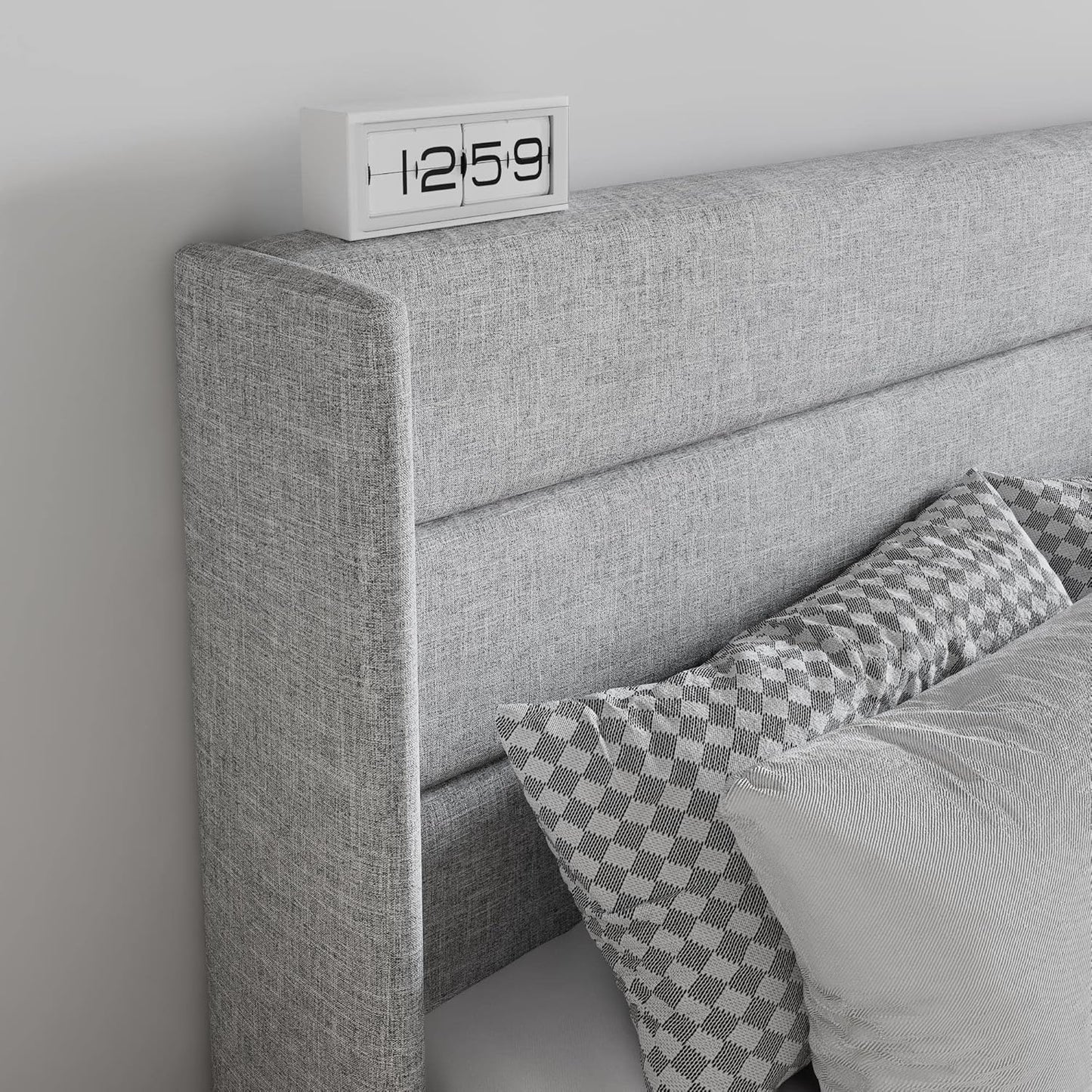 SHA CERLIN Full Size Lift Up Storage Bed/Modern Wingback Headboard/Upholstered Platform Bed Frame/Hydraulic Storage/No Box Spring Needed/Wood Slats Support/Light Grey