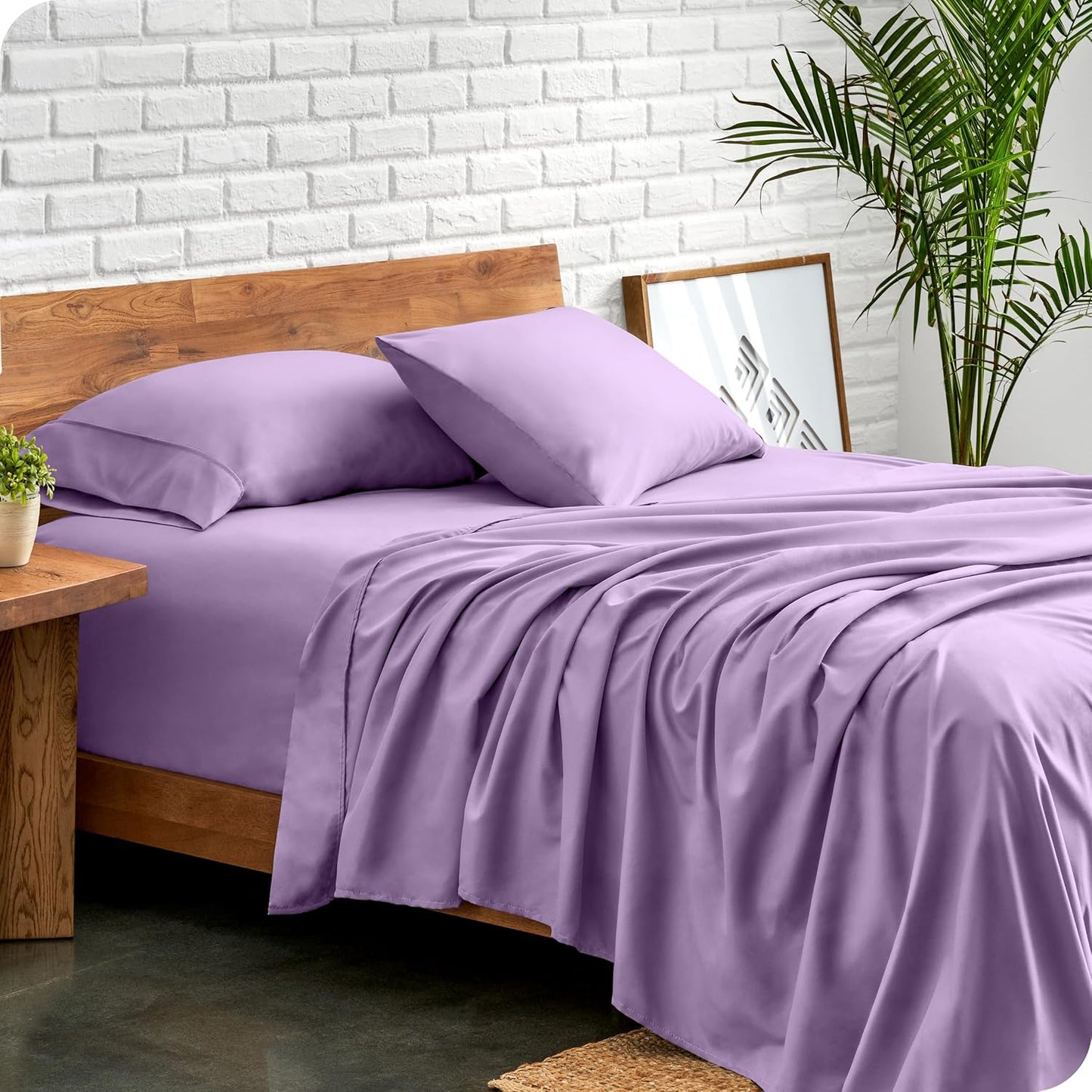 Bare Home Queen Sheet Set - Luxury 1800 Ultra-Soft Microfiber - Double Brushed - Deep Pockets - Easy Fit - 4 Piece Set - Bedding Sheets & Pillowcases (Queen, Lavender)