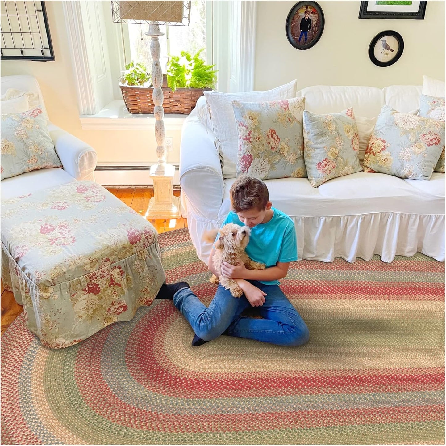 Homespice Azalea Multicolor Oval Braided Rug, Jute, 6x9' - Perfect Country Primitive Decor for Bedroom, Living Room, Everywhere