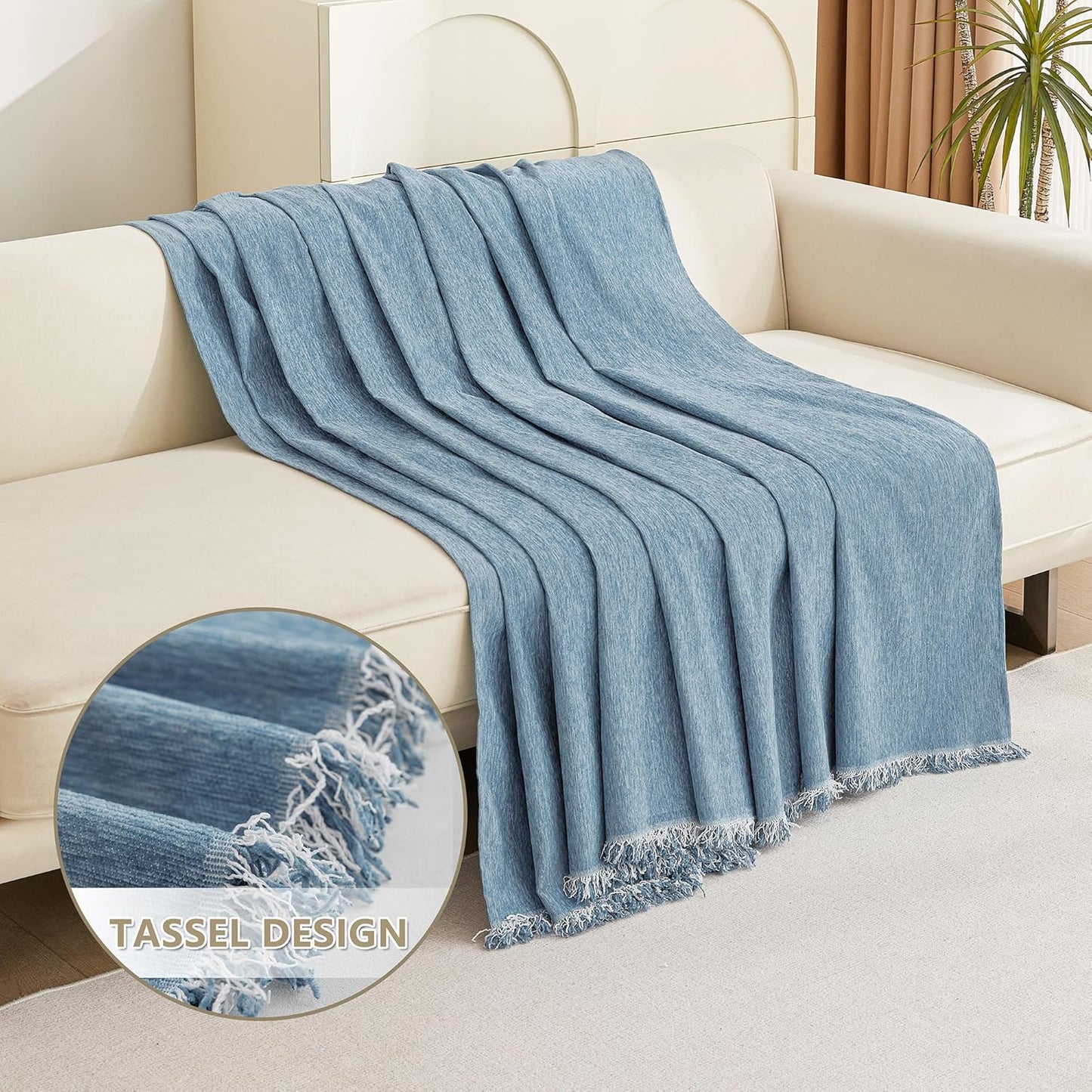 MYSKY HOME Oversized Armchair Couch Cover for 1 Cushion Couch, Washable Sofa Protector, Chair Couch Covers with Tassel Sofa Covers Sofa Throws Sofa Slipcovers Futon Cover for Pet, Kid, 71"X91", Blue