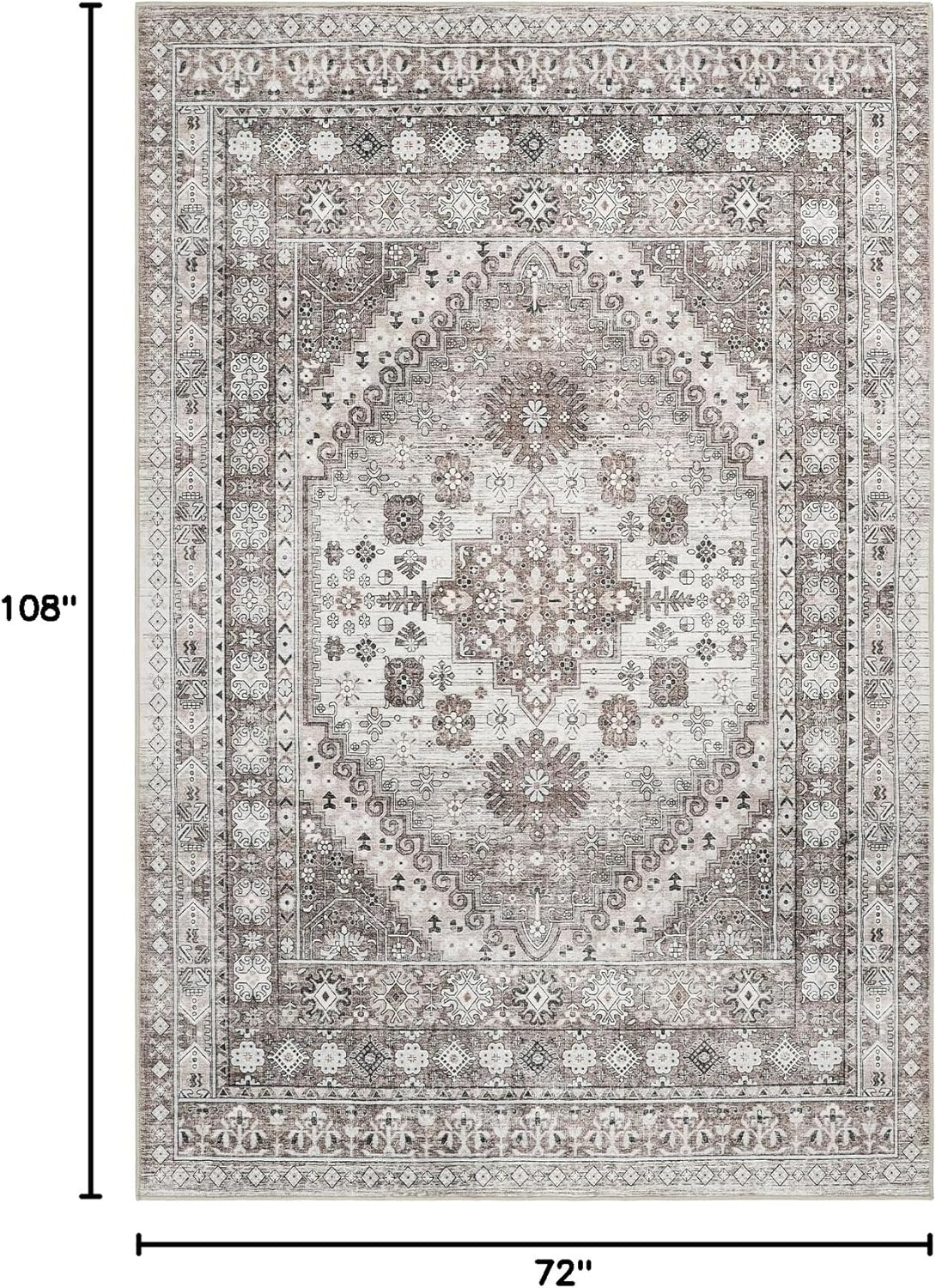 zesthome 6x9 Area Rug, Super Soft Washable Rugs for Living Room, Non-Slip Stain Resistant Vintage Rugs, Ultra-Thin Large Area Rugs (Brown/Beige,6'x9')