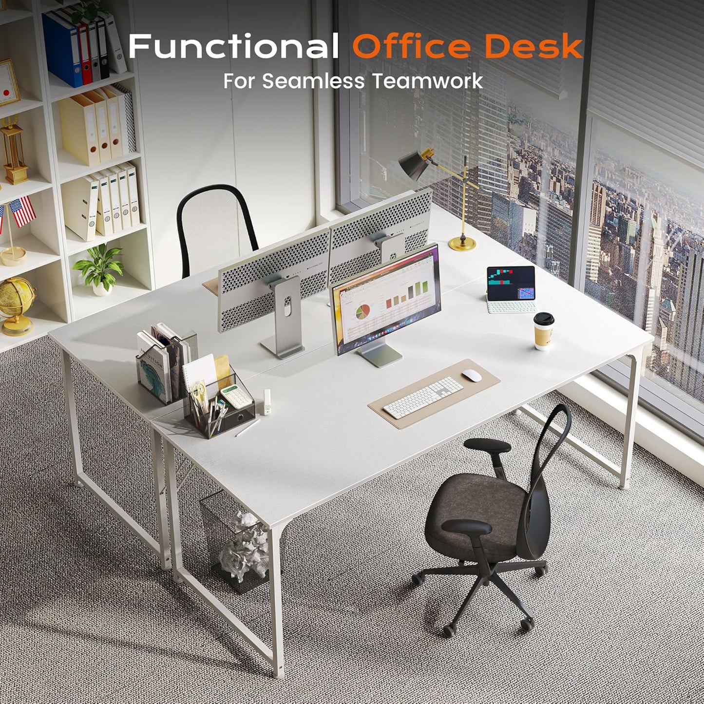 PRAISUN 54 X 24 Inch Computer Desk with Deeper Desktop, Gaming Office Writing Work Desk for Home Office, Study, Bedroom, Work from Home, Metal Frame, White