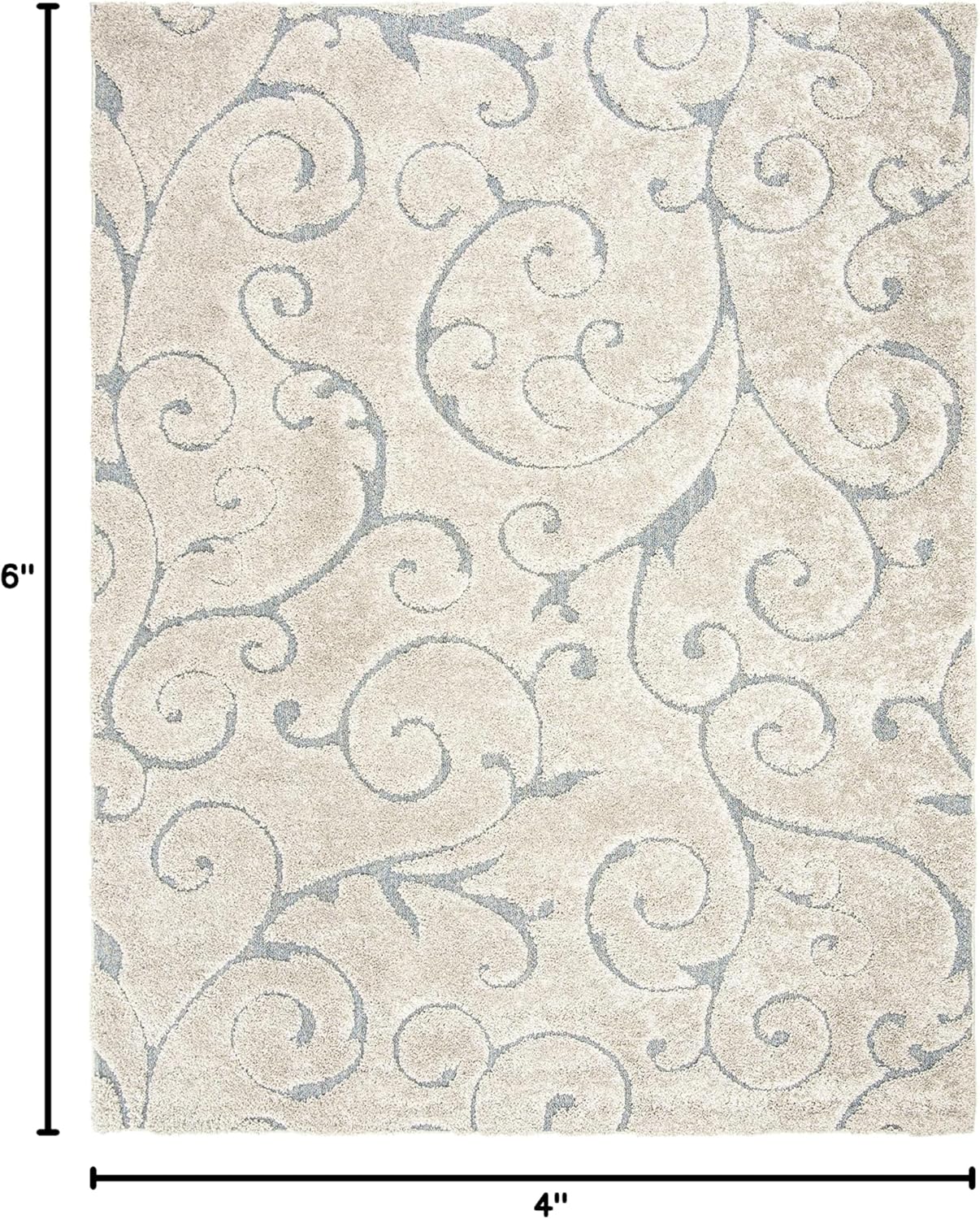 SAFAVIEH Florida Shag Collection Accent Rug - 4' x 6', Beige & Blue Grey, Scroll, Non-Shedding & Easy Care, 1.2-inch Thick Ideal for High Traffic Areas in Entryway, Living Room, Bedroom (SG455-1155)