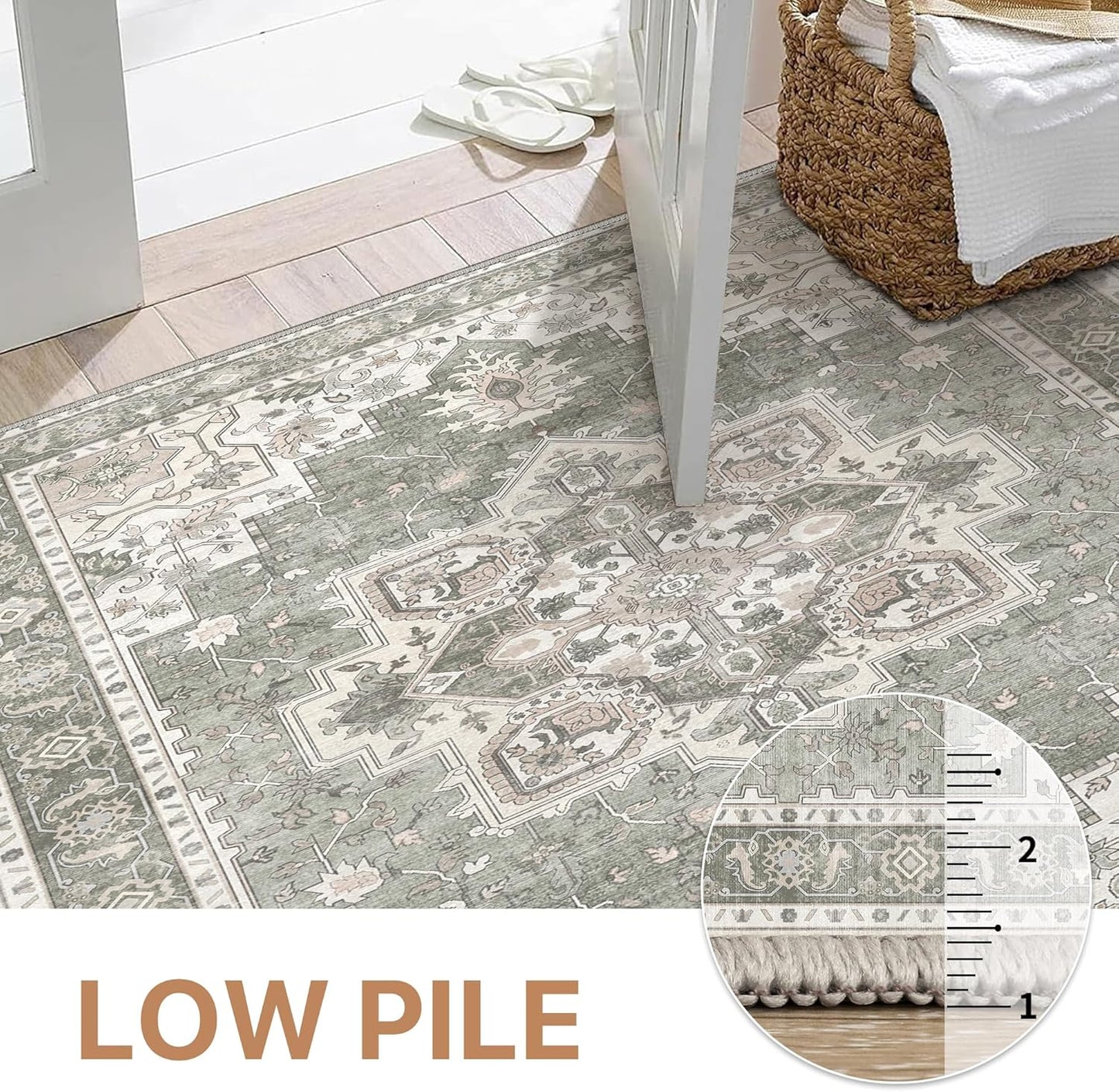 GENIMO 5x8 Area Rugs for Living Room, Machine Washable Low Pile Rugs, Chenille Non Alip Vintage Rug for Bedroom, Dining Room, Home Office, Moonlight