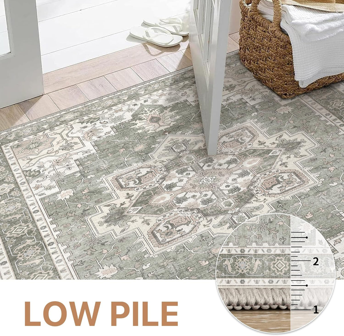 GENIMO 5x7 Area Rugs for Living Room, Machine Washable Non Slip Vintage Rugs, Low Pile Lightweight Chenille Print Rug for Bedroom, Dining Room, Home Office, Moonlight