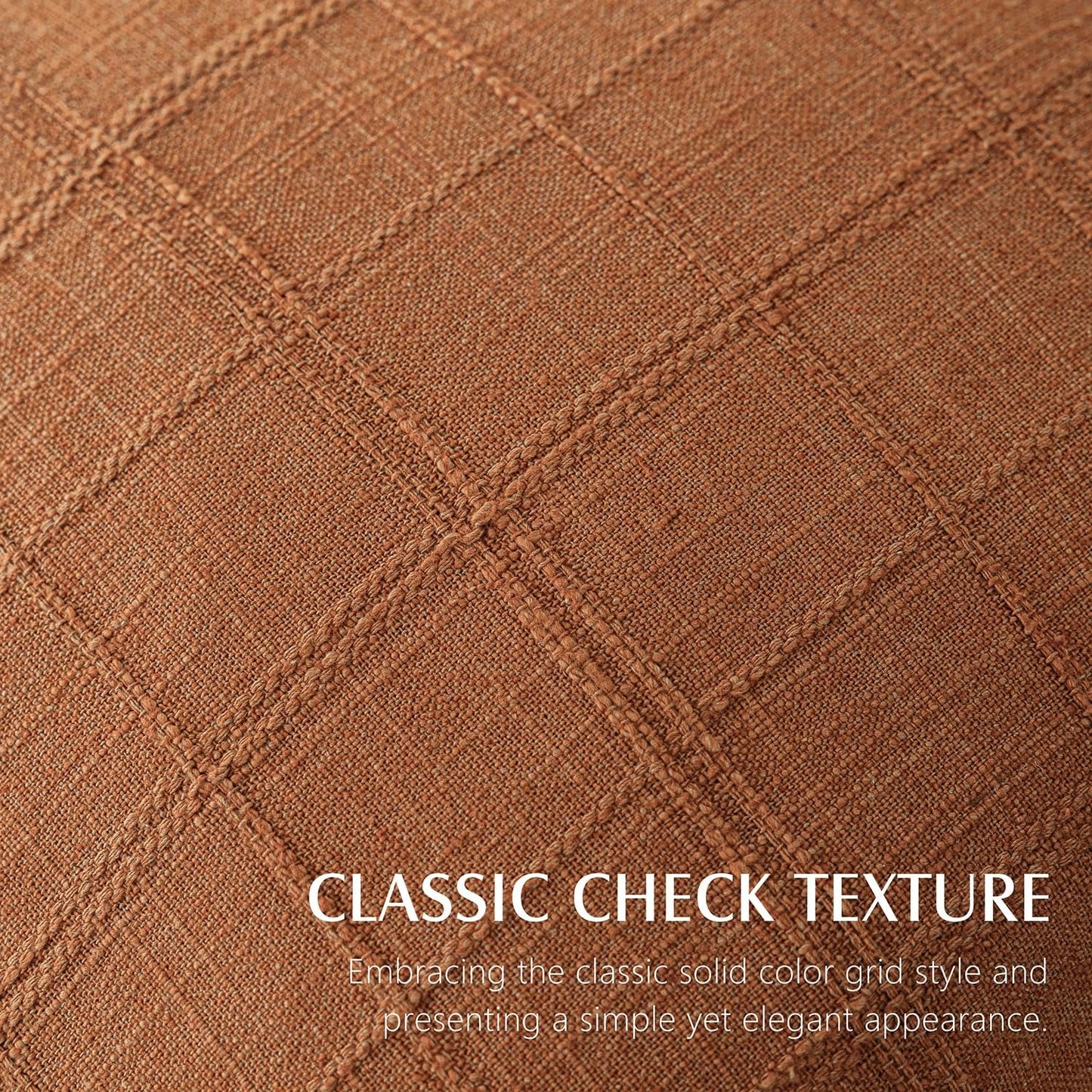 Foindtower Set of 2 Decorative Linen Check Throw Pillow Covers Neutral Farmhouse Vintage Cushion Covers Modern Boho Home Decor for Sofa Chair Couch Bedroom Living Room Outdoor,26×26 Inch,Orange