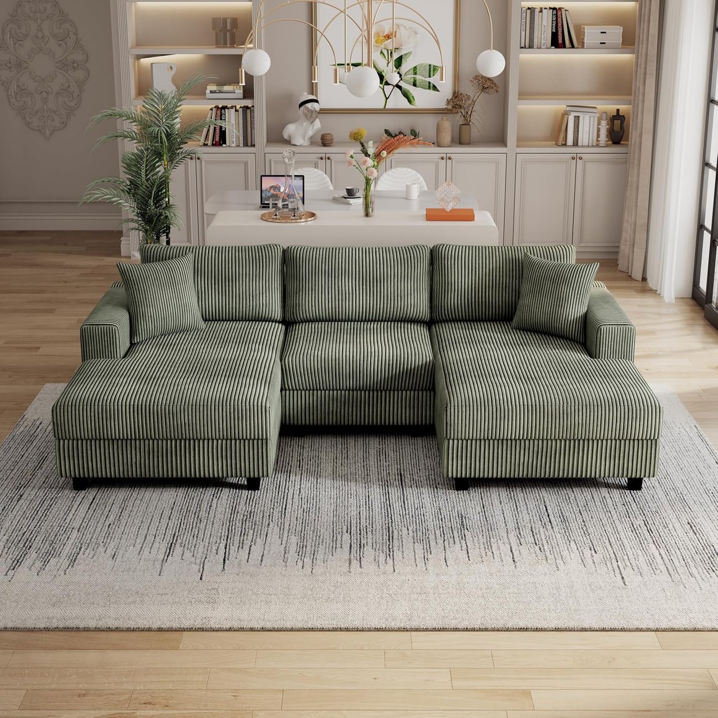 99" Symmetrical U Shaped Reversible Modular Sectional Sofa, Convertible Sofa Lounger Couch with Double Chaise Lounge and Thickness Cushions, Extra Wide Seat Couch w/Headrest