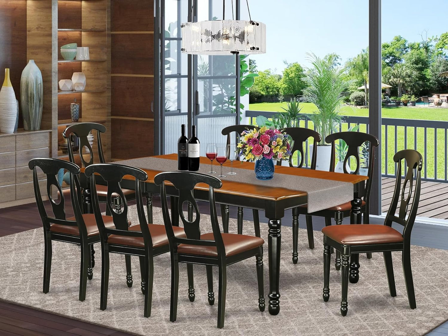 East West Furniture DOKE9-BCH-LC 9 Piece Dining Table Set Includes a Rectangle Dining Room Table with Butterfly Leaf and 8 Faux Leather Upholstered Chairs, 42x78 Inch, Black & Cherry
