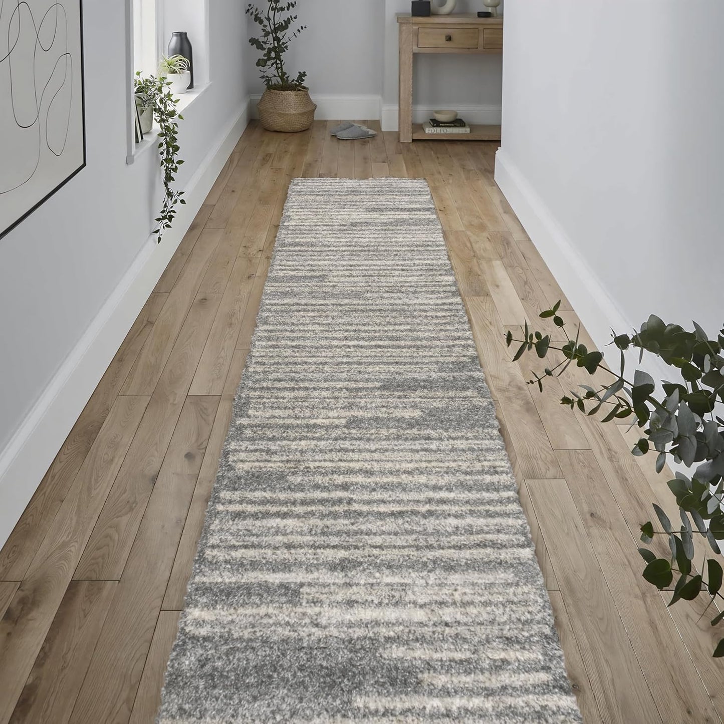 JONATHAN Y Khalil Modern Berber Stripe Gray/Cream Runner Rug, 2x8, Contemporary, Bohemian, Easy-Cleaning for Living Room, Bedroom, Kitchen, Pet Friendly, Non-Shedding (MOH207G-28)