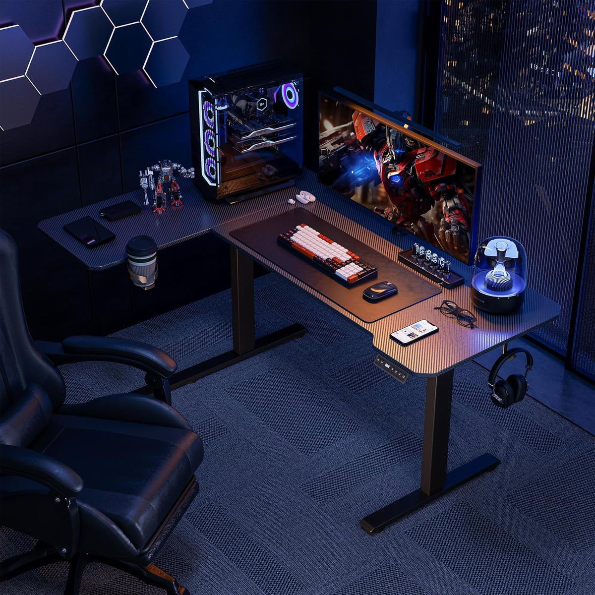 51" Reversiable L-Shaped Electric Standing Desk Adjustable Height Gaming Stand Up Corner Desk Sit Stand Home Office Computer Desk with Splice Board,Black Carbon Top