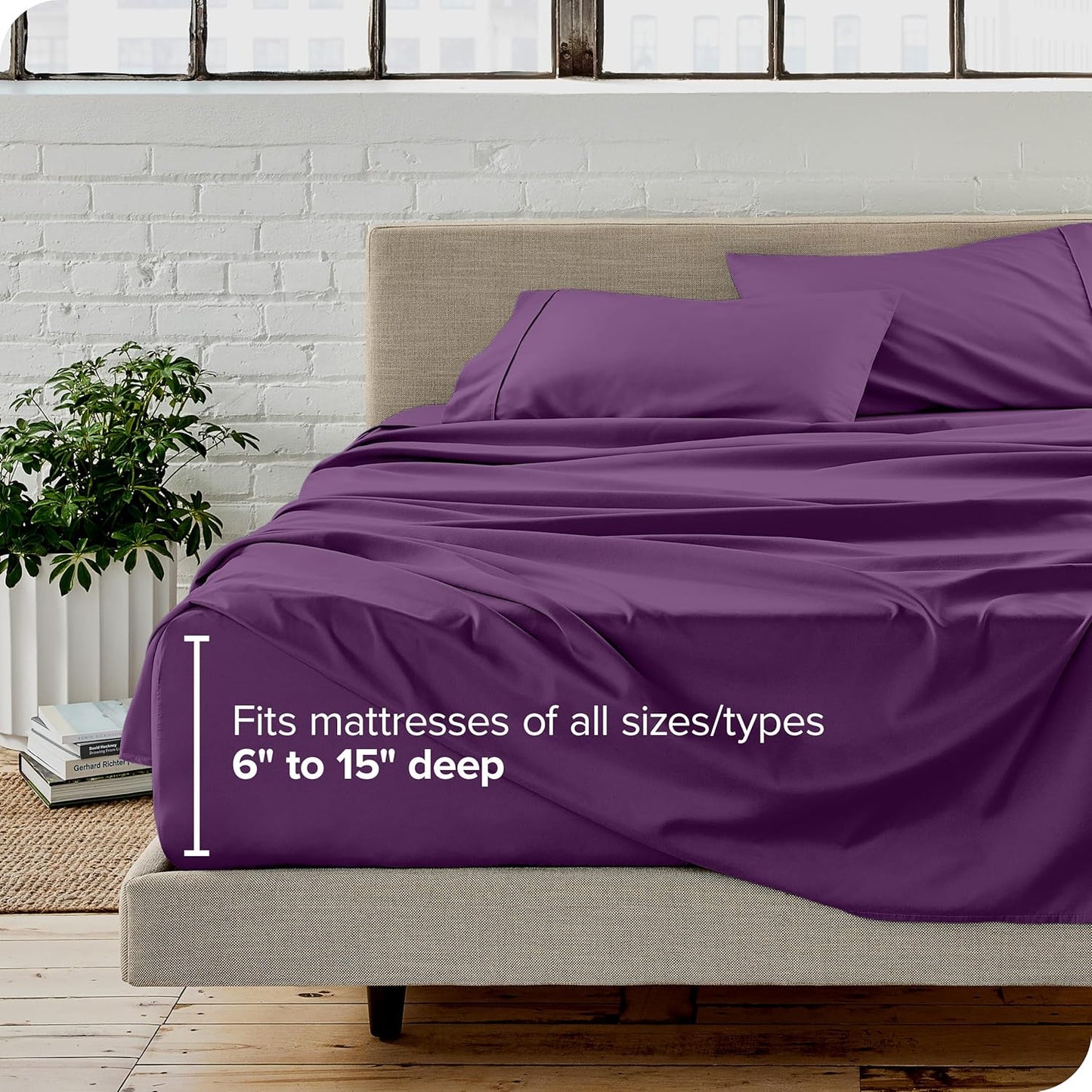 Bare Home Queen Sheet Set - Luxury 1800 Ultra-Soft Microfiber Queen Bed Sheets - Double Brushed - Deep Pockets - Easy Fit - 4 Piece Set - Bedding Sheets & Pillowcases (Queen, Plum)