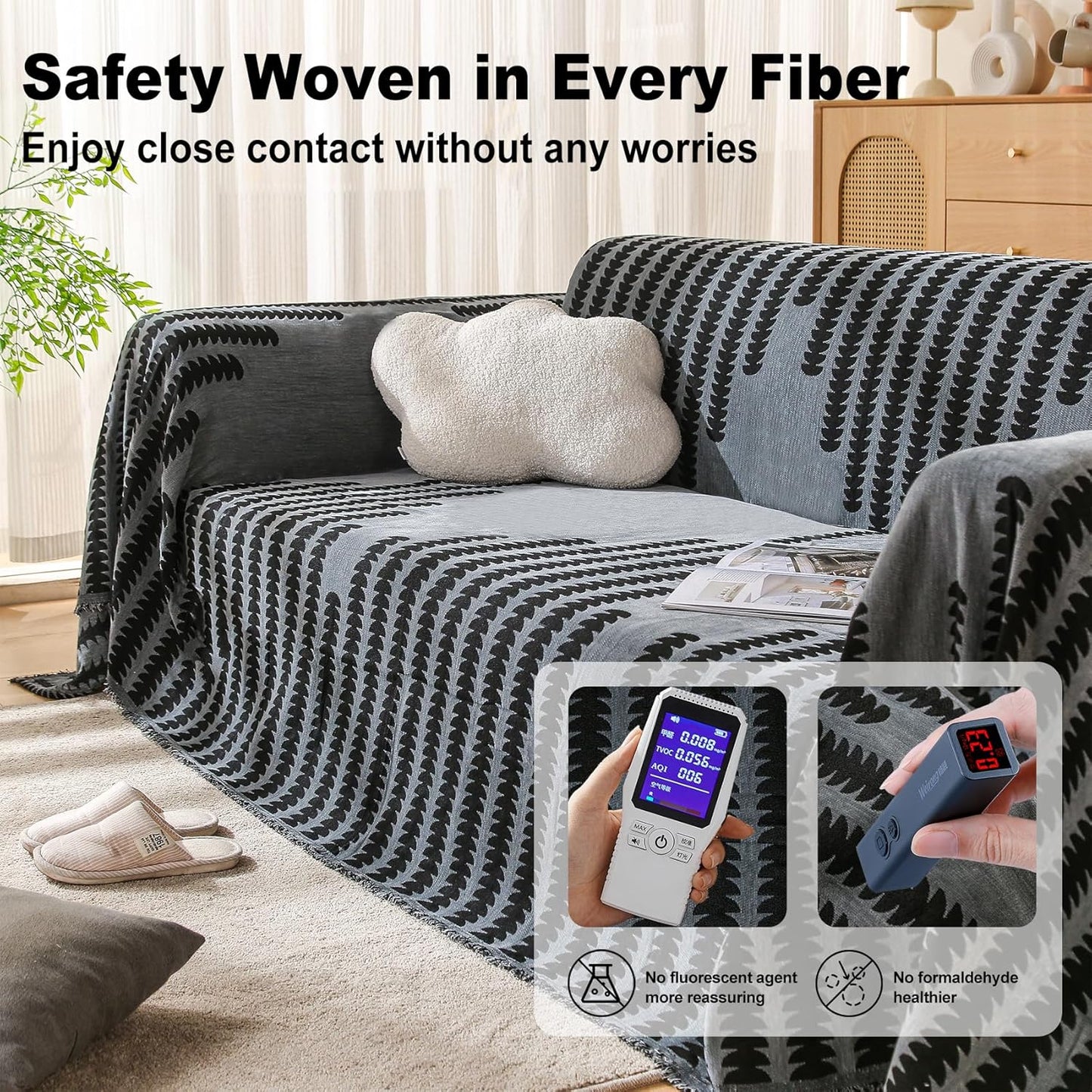 Boho Couch Cover, Sofa Cover, Sofa Covers for 2 Cushion Couch, Washable Sectional Couch Covers for Dogs Pet Furniture Protector Couch Cover Blanket for Living Room (2# Dark Grey, 71" x 102")