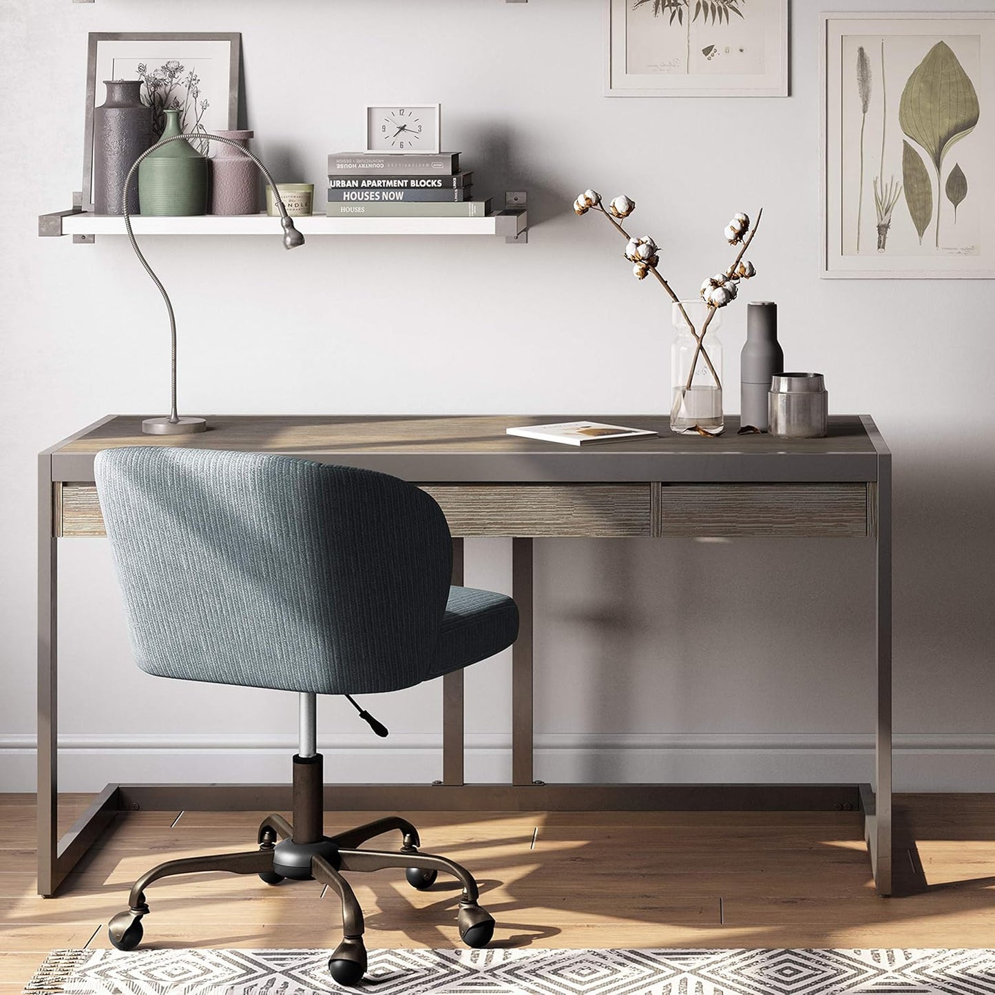 SIMPLIHOME Erina SOLID ACACIA WOOD Industrial 60 inch Wide Writing Office Desk in Distressed Grey for the Office Desk, Writing Table, Workstation and Study Table