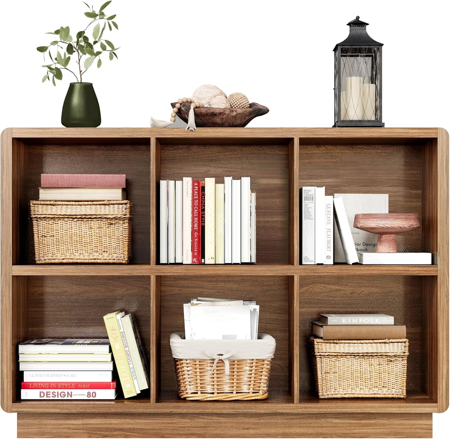 ChooChoo 6 Cube Storage Organizer, Wooden Bookcase with Storage, Cube Storage Bookshelf for Bedroom and Home Office, Brown Walnut