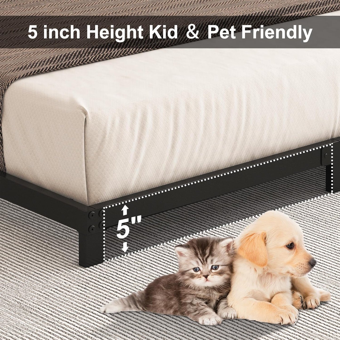 5 Inch Low Bed Frame Twin, Heavy Duty Twin Bed Frames Low Profile, No Box Spring Needed, Easy Assembly, Noise Free, Black