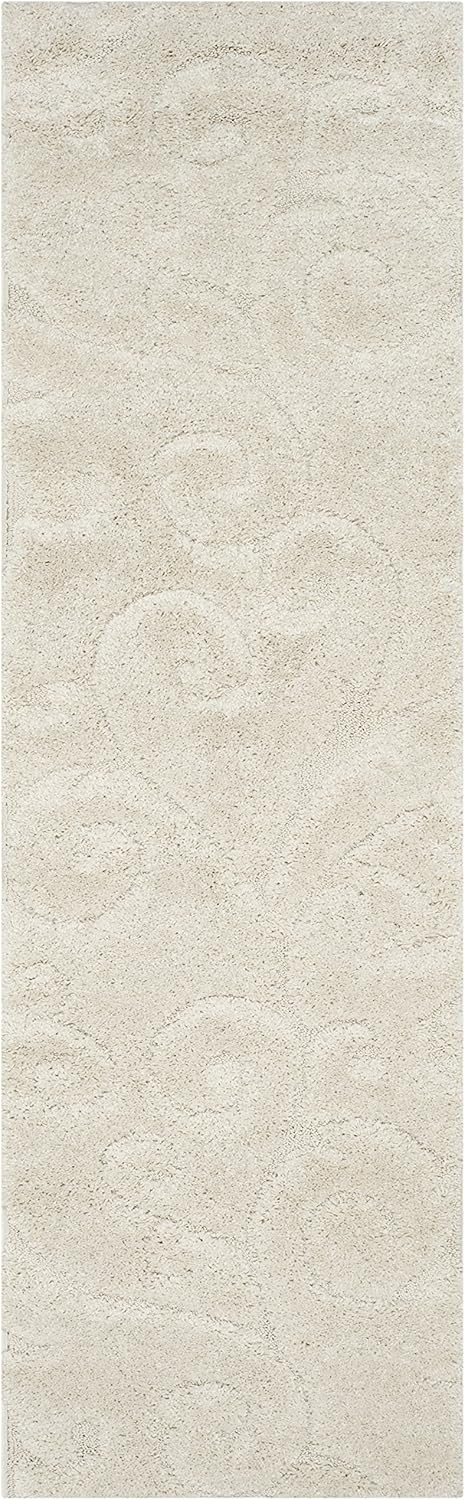 SAFAVIEH Florida Shag Collection Runner Rug - 2'3" x 19', Creme & Creme, Scroll Design, Non-Shedding & Easy Care, 1.2-inch Thick Ideal for High Traffic Areas in Living Room, Bedroom (SG455-1111)