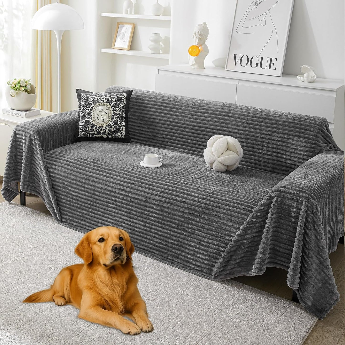 HAOMAIJIA Faux Fur Sofa Covers Couch Covers for 2 Cushion Couch Sofa Pet Friendly Soft Non Slip Couch Cover for Dogs Washable Sectional Couch Covers L Shape Furniture Protector (Grey, 71"x102")