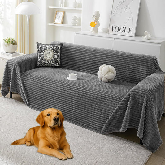 HAOMAIJIA Faux Fur Sofa Covers Couch Covers for 3 Cushion Couch Sofa Pet Friendly Soft Non Slip Couch Cover for Dogs Washable Sectional Couch Covers L Shape Furniture Protector (Grey, 71"x150")