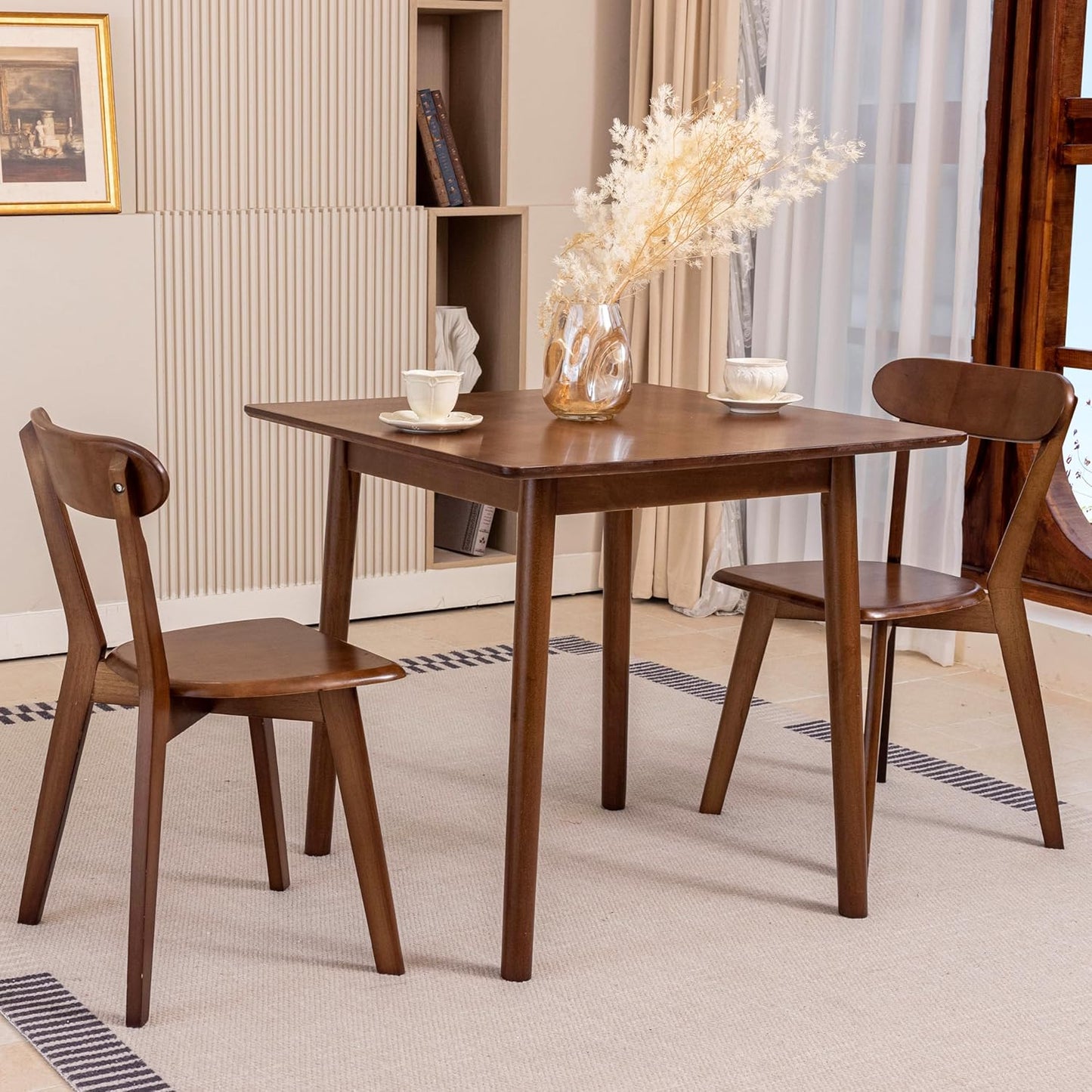 DELAVIN Soild Wood Dining Chairs Set of 2, Oak Wood Kitchen Chairs, Mid Century Modern Dining Room Chairs, Walnut
