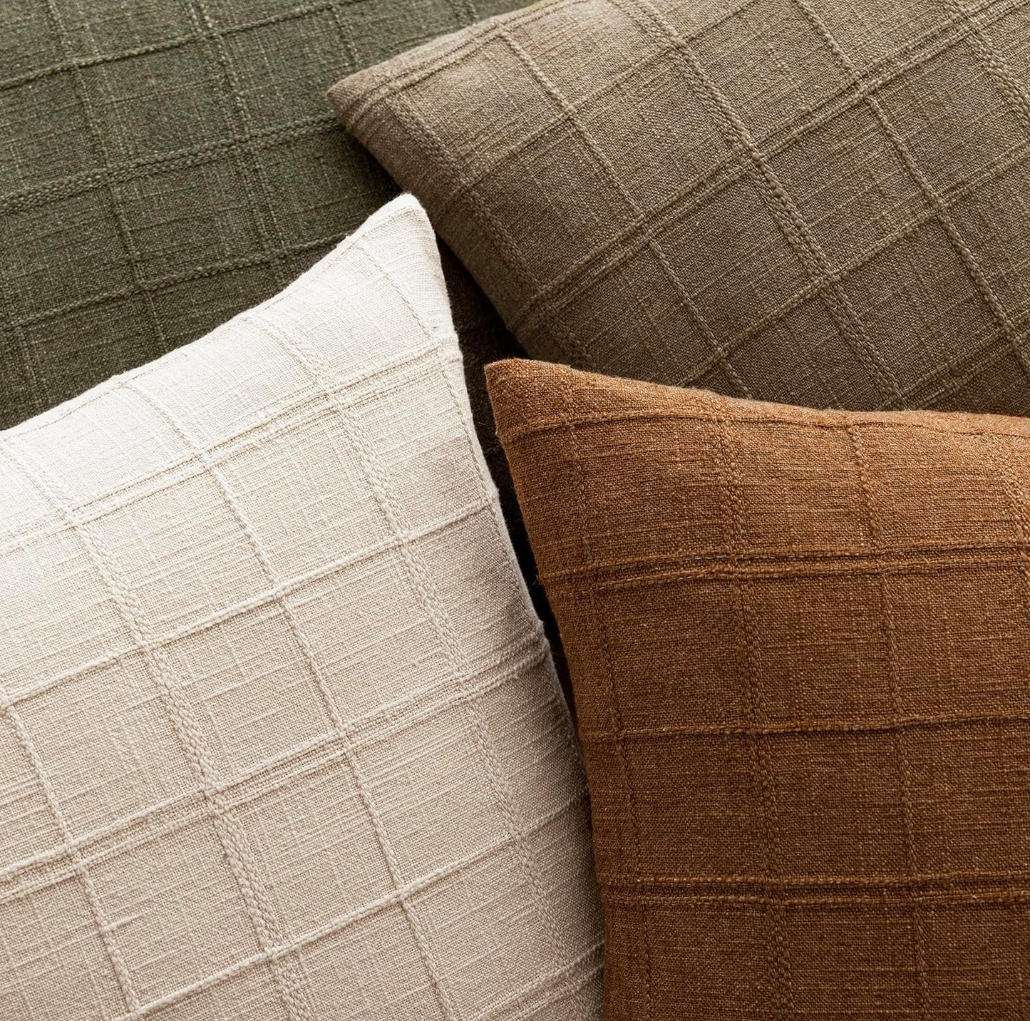 Foindtower Set of 2 Decorative Linen Check Throw Pillow Covers Neutral Long Body Lumbar Cushion Covers Farmhouse Vintage Boho Home Decor For Sofa Chair Couch Bedroom Living Room,14×36 Inch,Light Brown