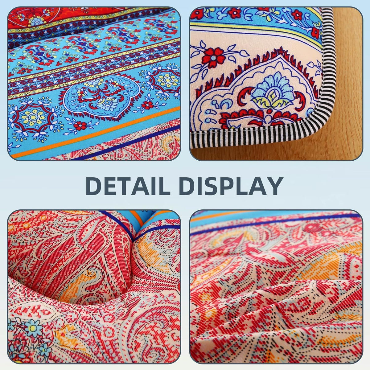 Bohemian Retro Japanese Floor Mattress, Vintage Floral Tatami Floor Mat, Portable Roll up Futon Mattress for Guest,Tavel (C,Full 80" X 47")