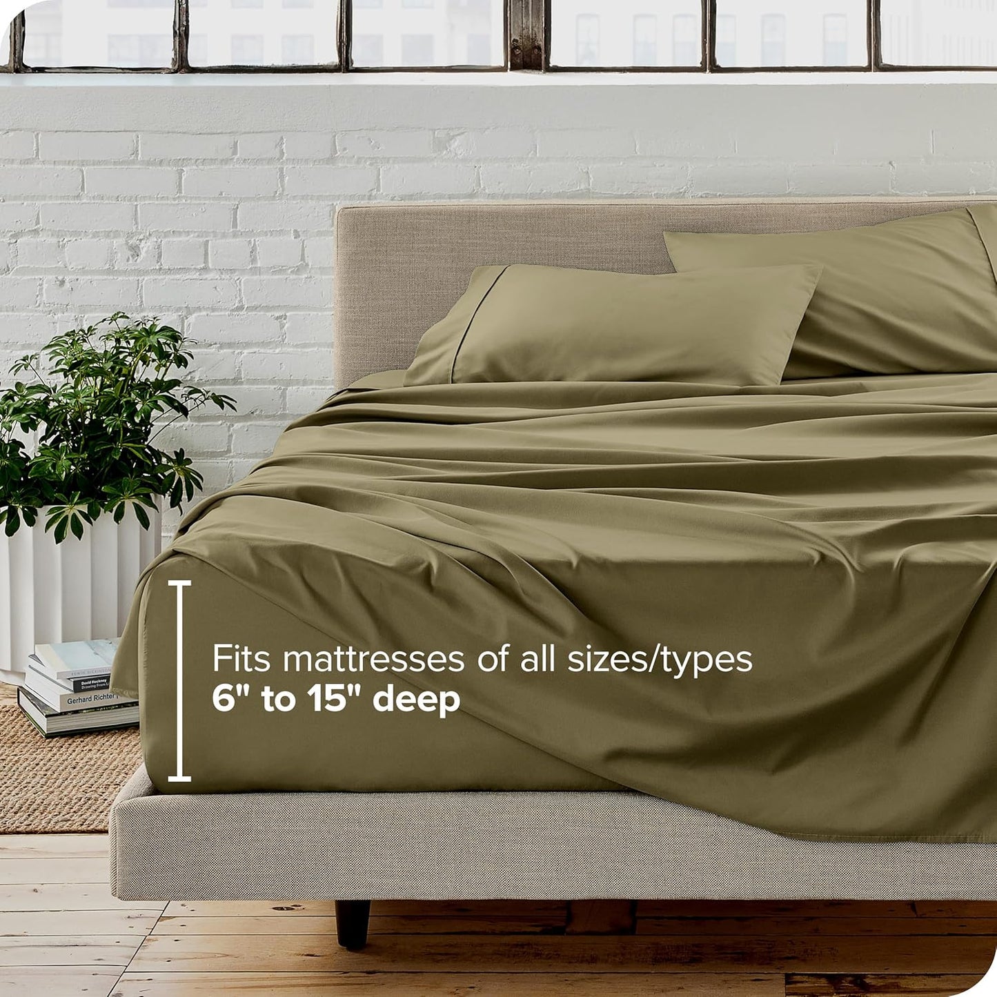 Bare Home Ultra-Soft Split Cal King Sheet Set - Luxury 1800 - Hydro-Brushed - Deep Pockets - Easy Fit - 4 Piece Set - Bedding Sheets & Pillowcases (Split California King, Olive)