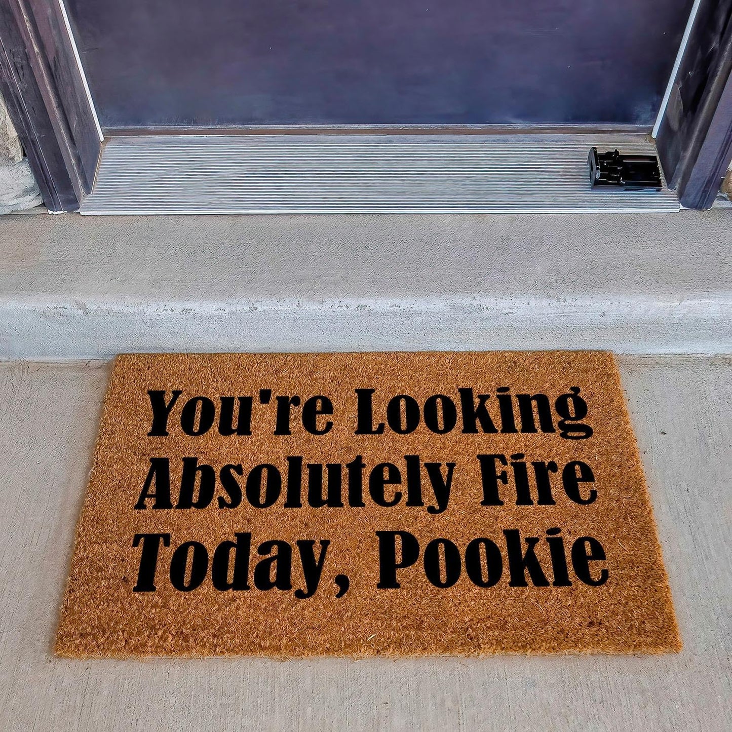 Funny Coir Doormat You're Looking Absolutely Fire Today, Pookie Front Door Mat Entryway Outdoor Mat with Heavy Duty Front Porch Welcome Mats House Warming Gift Mat Outdoor Decor Rugs 23.7x15.7 inch