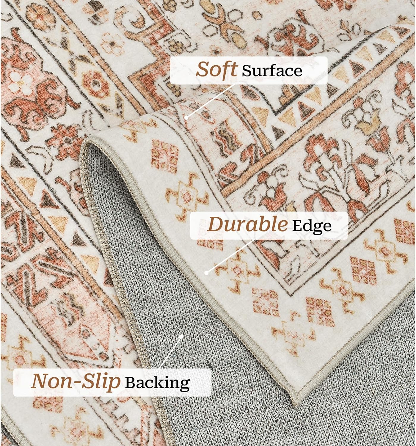 zesthome 5x7 Area Rugs - Ultra-Thin Washble Rug, Stain Resistant Anti Slip Backing Rugs for Living Room,Bedroom, Vintage Home Decor Area Rug