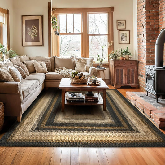 Homespice Kilimanjaro Premium Jute Braided Area Rug, 5' x 8' Rectangular Black and Brown, Reversible, Natural Jute Yarn Rustic, Country, Primitive, Farmhouse Style - 30 Day Risk Free Purchase