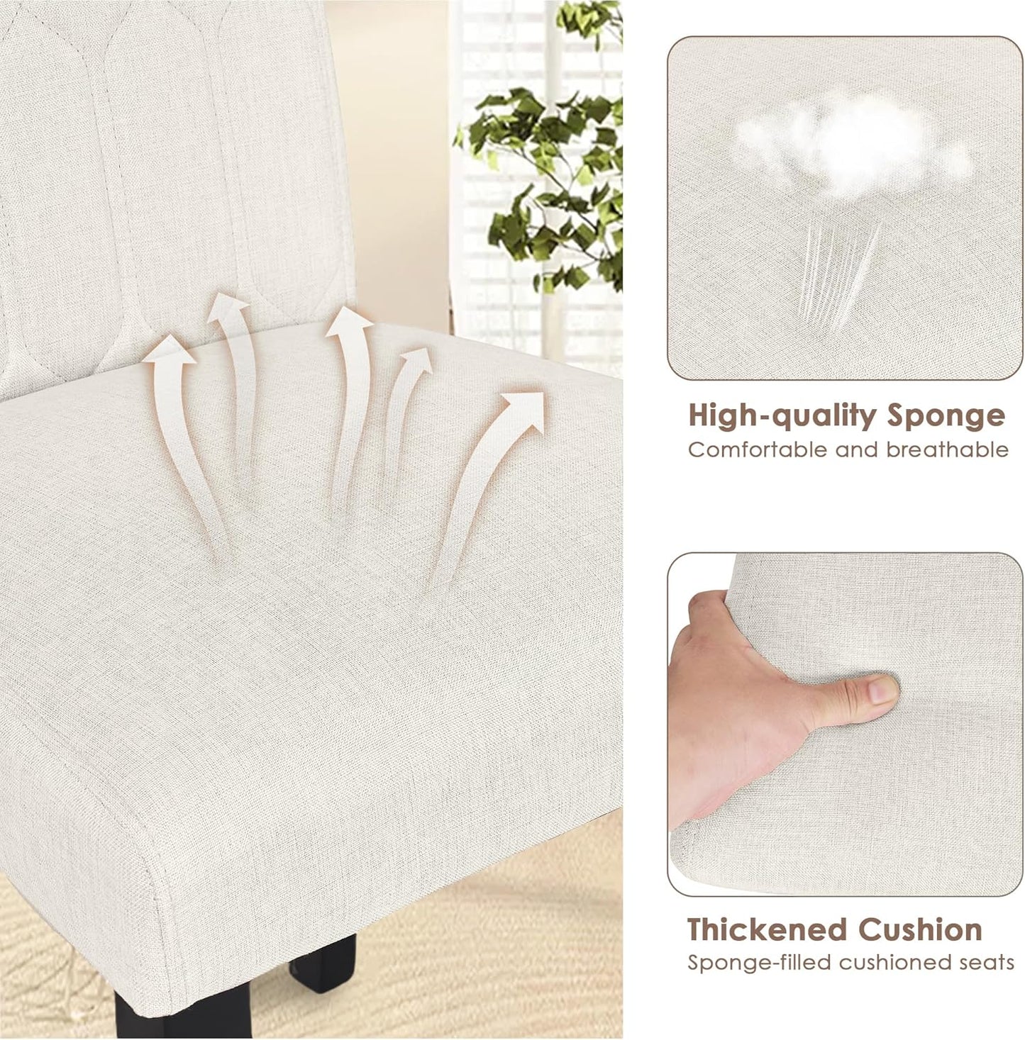 VECELO Upholstered Dining Chairs Set of 4, Modern Accent Parsons with Comfort Seat, Solid Wood Legs w/Rubber Footpads, for Living Room Kitchen, Beige