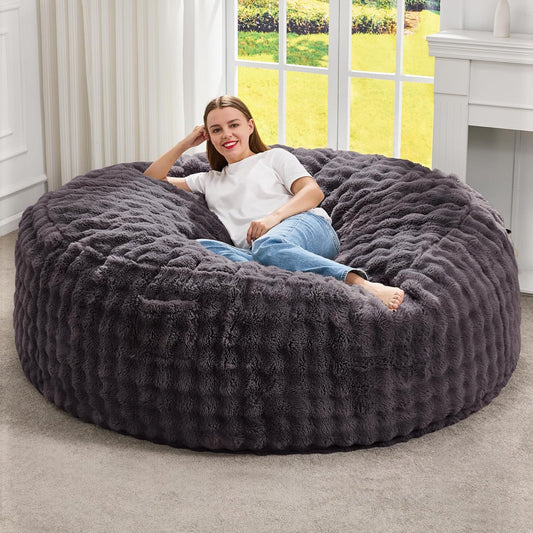 Hobestluk Bean Bag Chairs 5ft Beanbag Chair with Filler Adult Bean Bags with Fluffy & Machine Washable Cover, Giant Bean Bag Chairs for Adults (Dark Grey, 5FT-50" x 50" x 24")