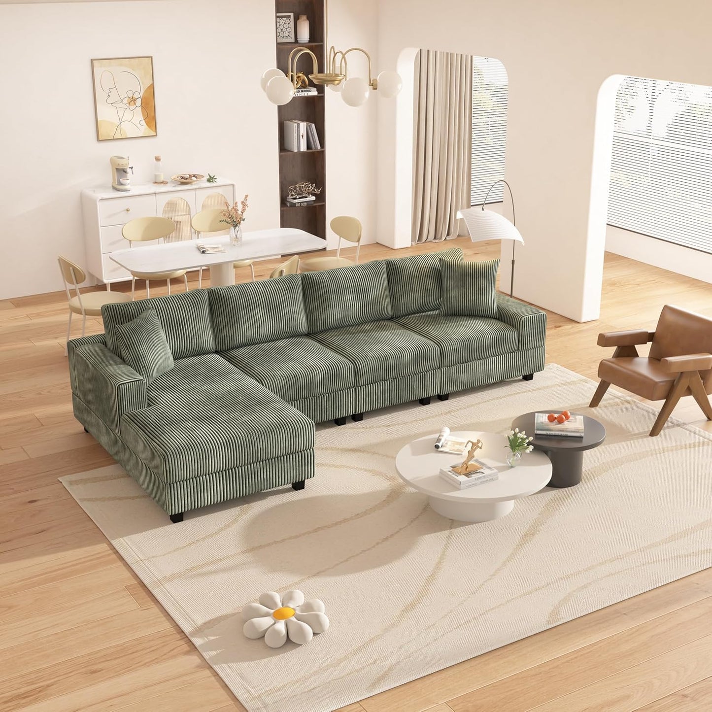 Eafurn 132.68" Oversized L Shaped Modular Sectional Sofa Couch with Reversible Chaise Lounge Daybed, Modern Corduroy Upholstered Corner Lounge Couch with Thick Cushions and Headrest