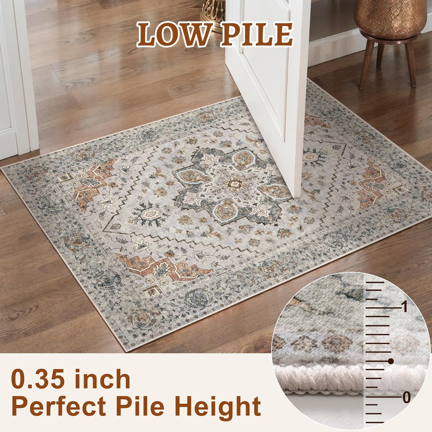 Tangsoo 2.6x8 Washable Runner Rug for Hallways, Non Slip Vintage Runner Rugs, Soft Low Pile Long Rugs Print Distressed Taupe Carpet Runners for Kitchen Bedroom Entryway Bathroom Living Room