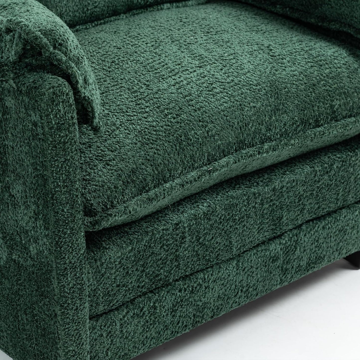 Furniliving Oversized Accent Chairs with Ottoman, Luxury Boucle Single Sofa, Upholstered Deep Seat Chaise Lounge with Pillows for Living Room, Bedroom, Apartment, Green