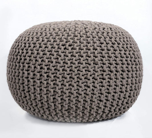 FRELISH DECOR Round Pouf Ottoman Hand Knitted 100% Cotton Pouf - Foot Stool - Knitted Bean Bag - Floor Chair for Living Room Bedroom - Foot Rest for Couch (20 Diameter x 14 Height) - Beige