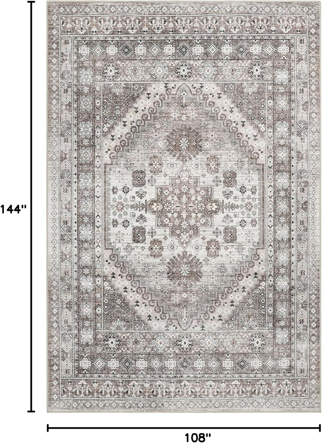 zesthome 9x12 Area Rugs,Stain Resistant Washable Rug,Ultra-Thin Rugs for Living Room,Bedroom,Non-Slip Backing Home Decor Large Area Rug (Brown/Beige,9'x12')