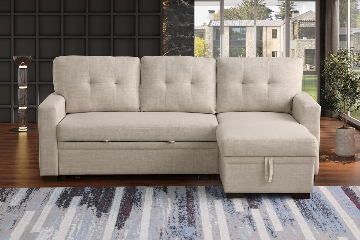 Ball & Cast Sleeper Sofa Couch with Pull Out Bed,L Shaped Sleeper Sofa with Storage,Sectional Sleeper Couch,Convertible Sleeper Sectional Sofa W/Reversible Chaise & Back Cushion,for Living Room,Office