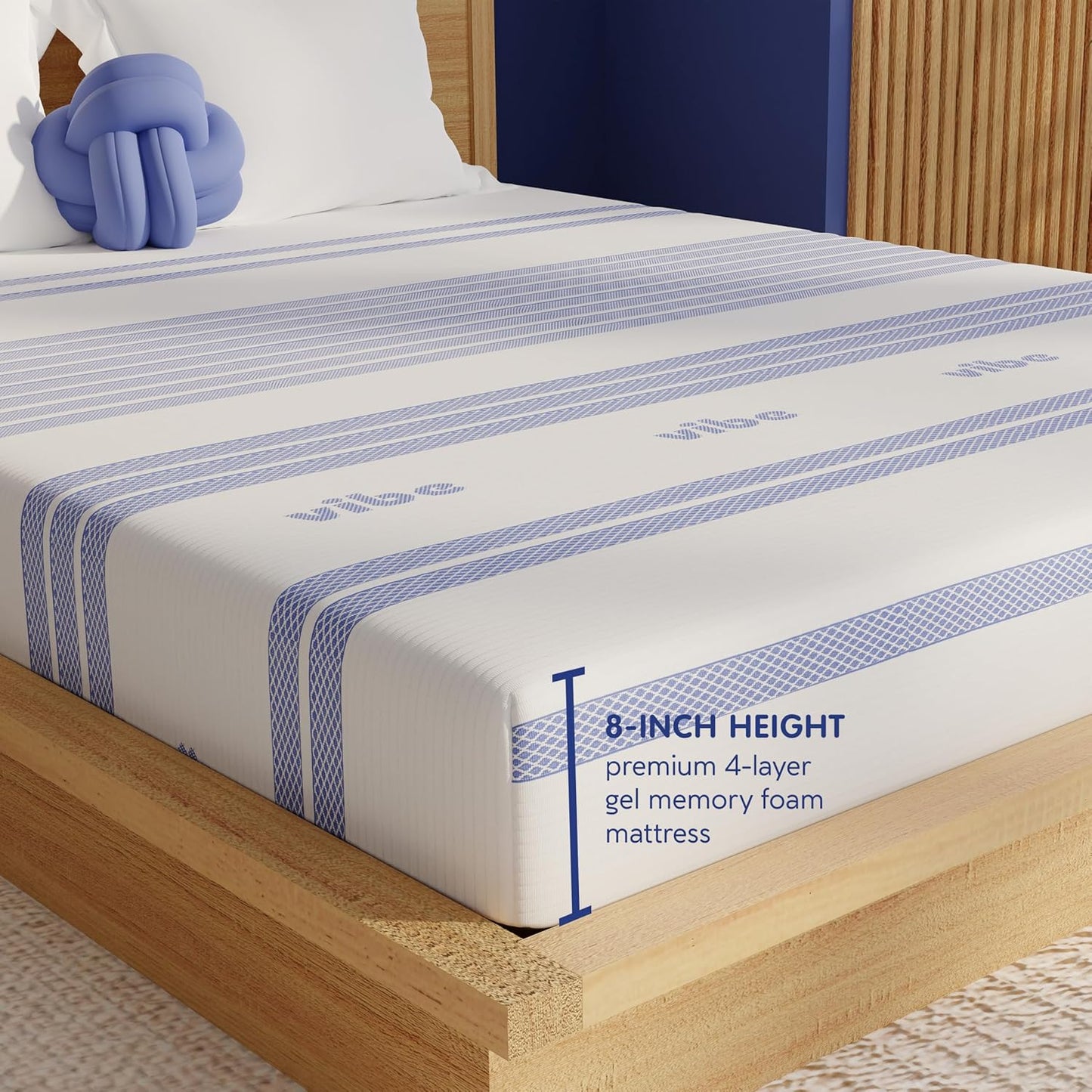 Vibe Gel Memory Foam Mattress, Fiberglass Free 8-Inch CertiPUR-US Certified Bed-in-a-Box, Queen, White