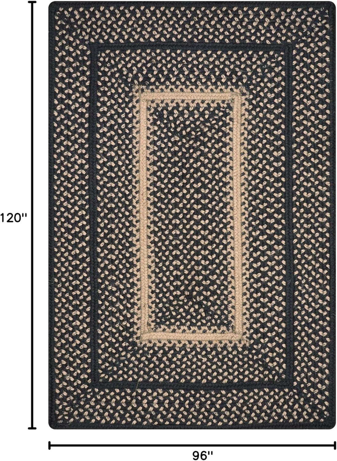 Homespice Manchester Black Braided Area Rugs, Jute, 8x10' Rectangle - Perfect Country Primitive Decor for Dining Room, Bedroom, Everywhere
