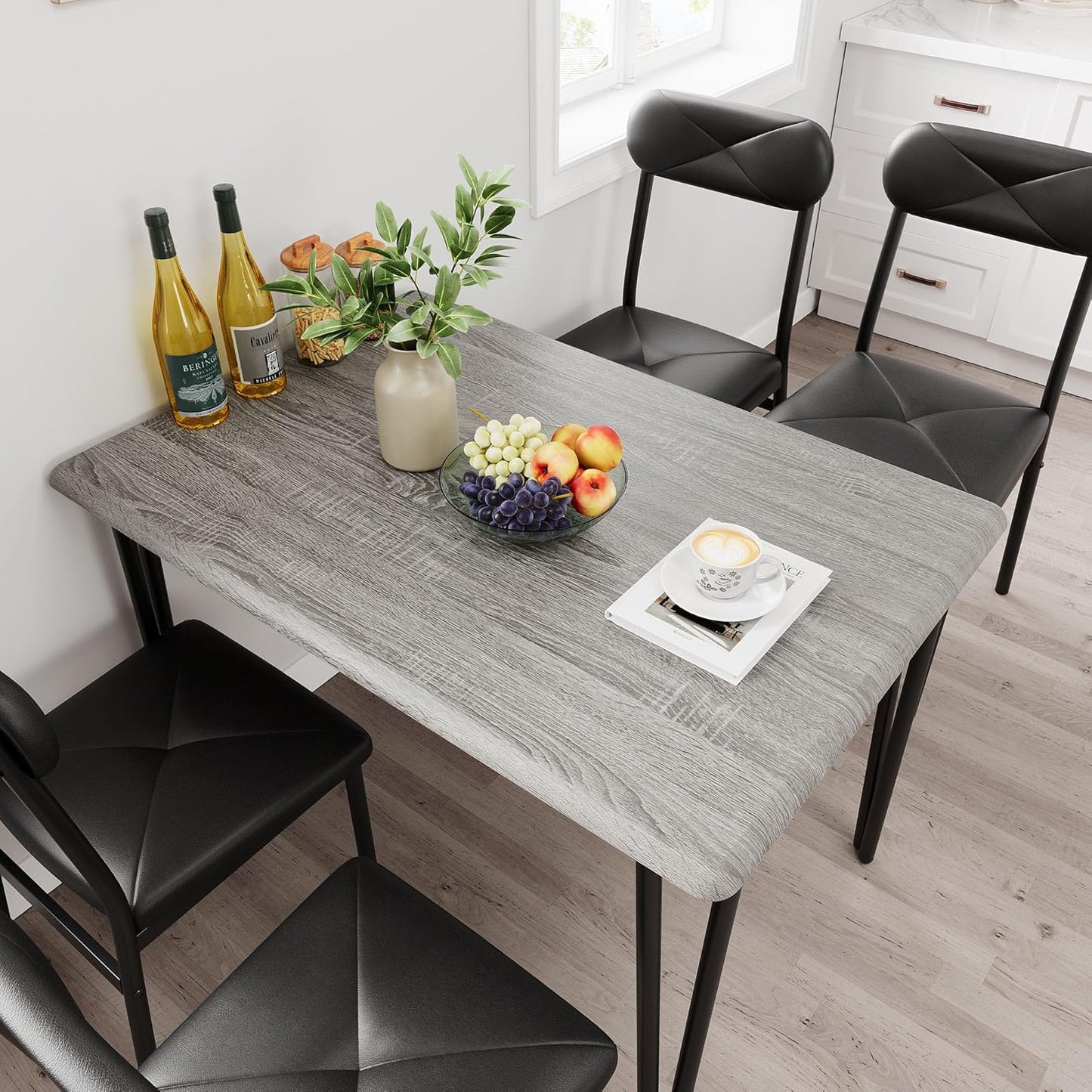 GarveeHome Dining Table Set for 4, Kitchen Table with Upholstered Chairs for Kitchen Room and Small Spaces (Grey, Table with 4 Chairs)