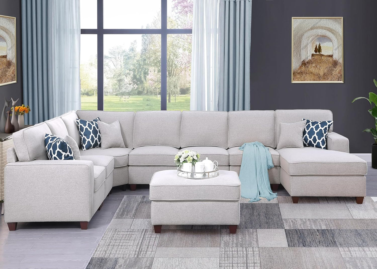 Devion Furniture Philly Sectional Modular Sofa with Ottoman for Living Room, Apartment, Bedroom, Office, Dorm