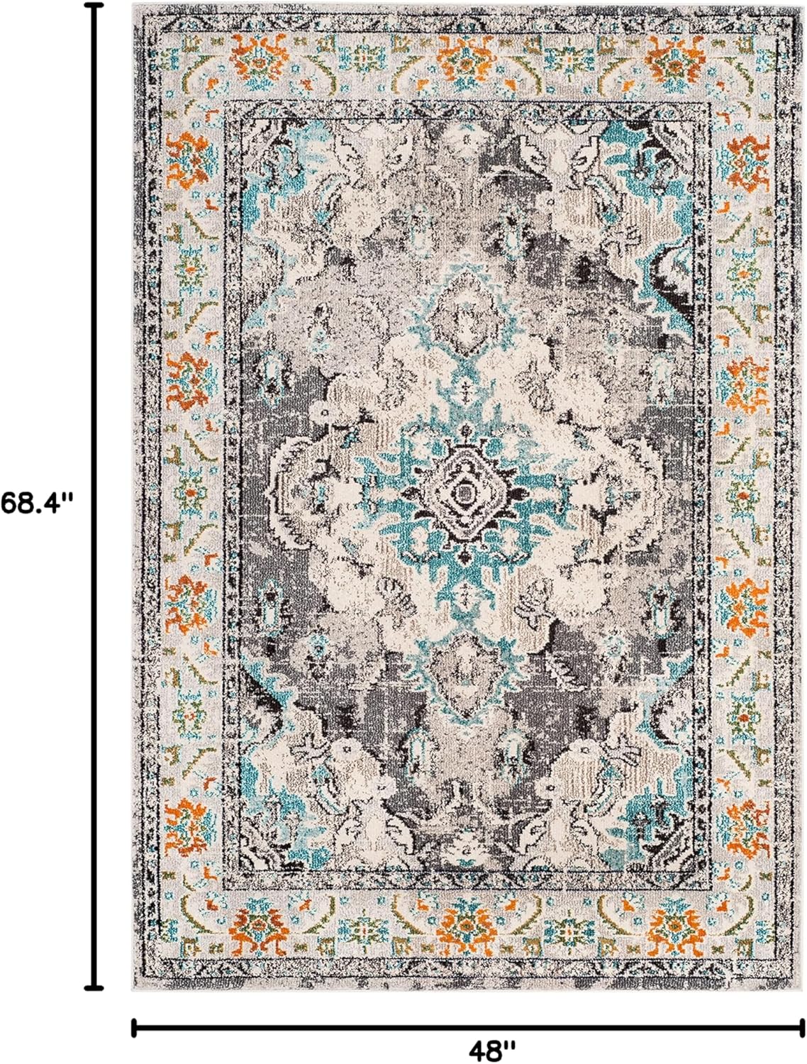 SAFAVIEH Monaco Collection Accent Rug - 4' x 5'7", Grey & Light Blue, Medallion Distressed Design, Non-Shedding & Easy Care, Ideal for High Traffic Areas in Entryway, Living Room, Bedroom (MNC243G)