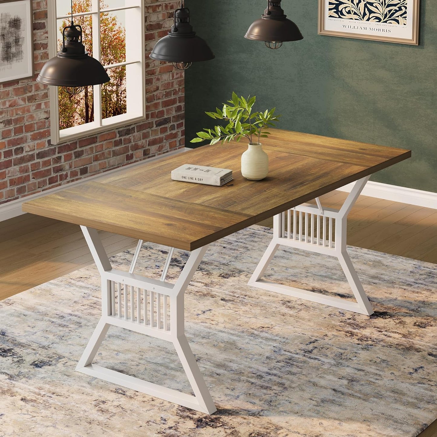 GarveeHome 70.8 Inch Dining Table 4-6 Person, Kitchen Table with Heavy Duty Metal Legs, Farmhouse Dining Room Table for Kitchen, Living Room