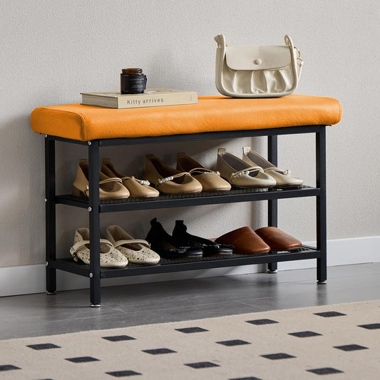Shoe Rack Shoe Bench Shoe Organizer Storage Rack for Hallway Bedroom Living Room with Comfortable Seat Cushion 80x30x50cm (80cm Orange)