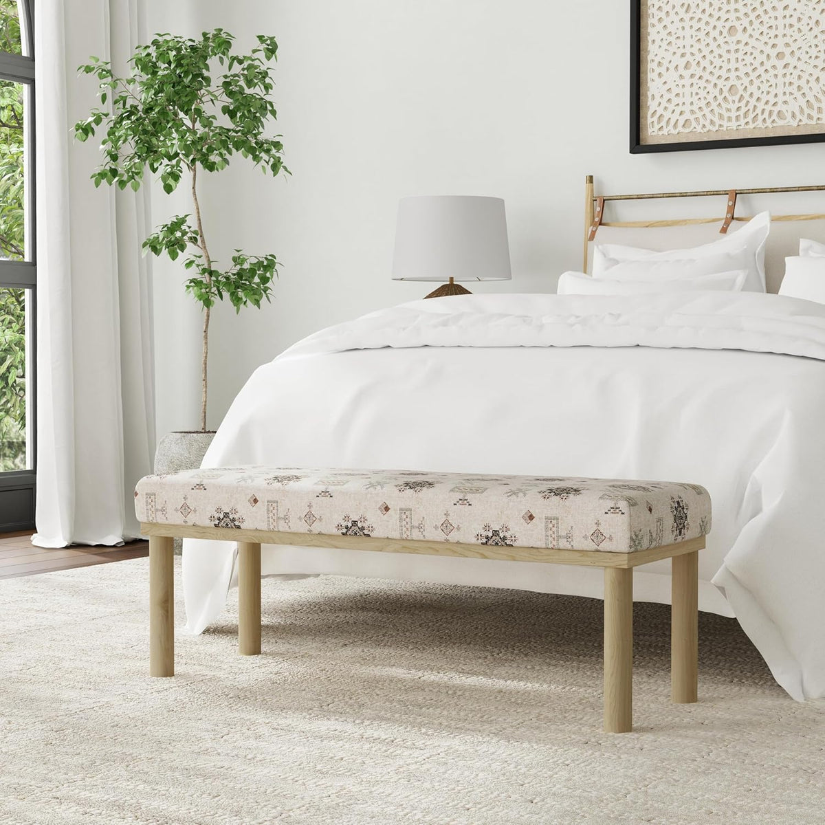 HomePop Oslo Decorative Bench -Cream Contemporary Global Pattern