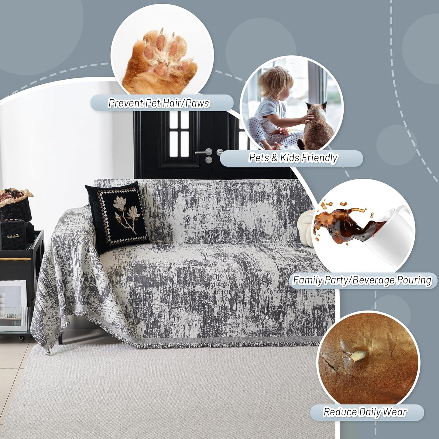 MYSKY HOME Couch Cover for Sectional Sofa Set Abstract Geometric Furniture Sofa Cover Washable for Dog Cat Pet Couch Cover 3 Seat Sofa Chenille Couch Protector Multi-Use Couch Cover Blanket, 71" X134"